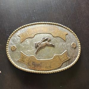 Large mens German silver bronc riding belt buckle